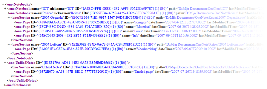 OneNote XML Hierarchy